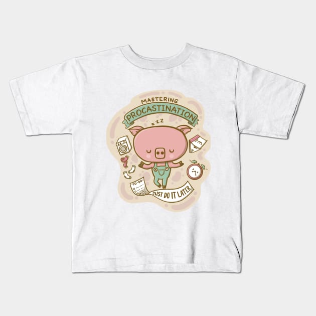 Lazy Pig Kids T-Shirt by mai jimenez